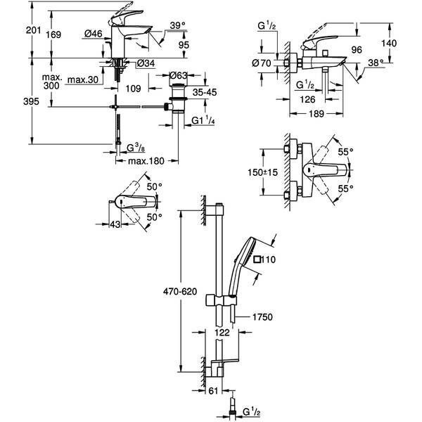 Набiр змiшувачiв 3 в 1 для ванни Grohe Eurosmart UA123238S3 572680 фото