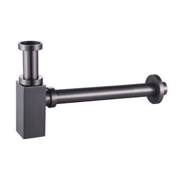 Сифон для умивальника з квадратною колбою, латунь, 1 1/4", патрубок &Oslash;32 мм, pistola gris 94278 фото