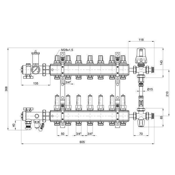Коллекторная группа Icma 1" 7 выходов, с расходомером №K0111 SD00005142 фото
