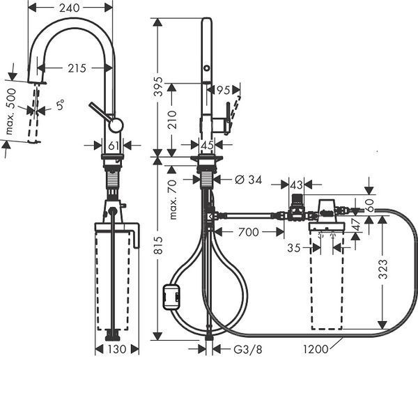 76803800 HG Aqittura M91 Змішувач д/кухні FilterSystem 210 1 jet, Stainless Steel Finish (1 сорт) 540271 фото