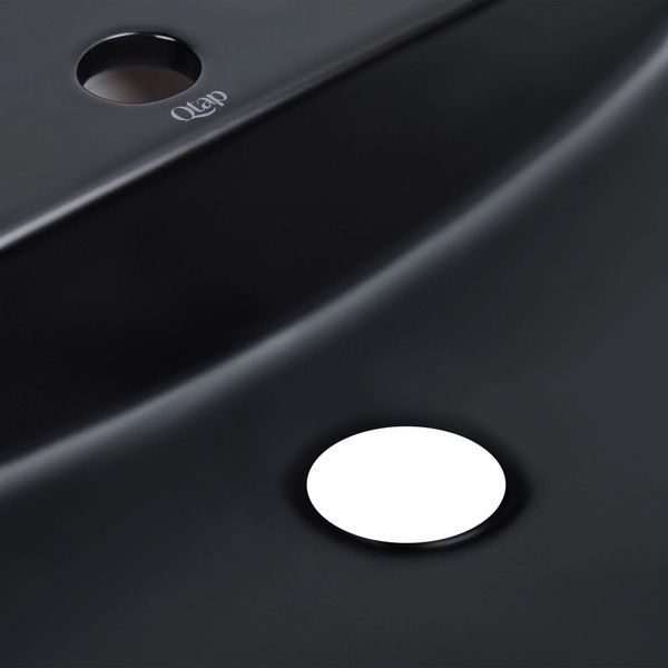Комплект Qtap Scorpio: Раковина накладная овальная 505x385x120 мм Matt Black + Донный клапан PU03 SD00053436 фото