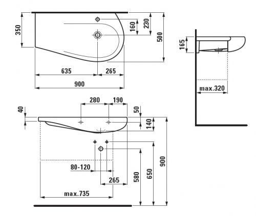 ALESSI ONE раковина-стiлешниця 90*50*16,5см, накладна, лiвосторон. крило-поличка, з отв.пiд змiш., з покриттям LCC 50471 фото