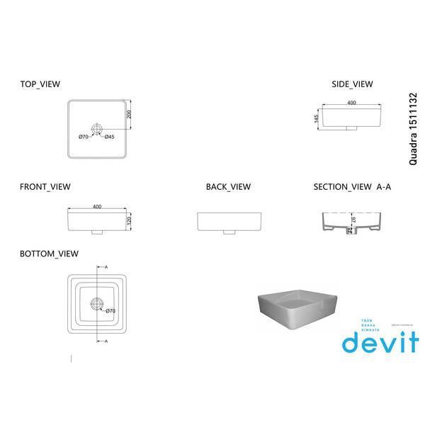 Раковина Devit Quadra 1511132B тонкостінна 372595 фото