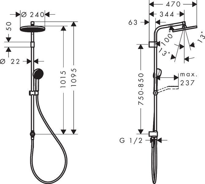 ACTIVERA S 240 1jet Showerpipe Reno душова система EcoSmart, хром 100692 фото