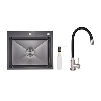 Акционный набор Lidz: мойка интегрированная Decor Black PVD Honeycomb 2,5/0,5 мм + Смеситель Aria для кухни с гибким изливом (k35) Black SD00057352 фото