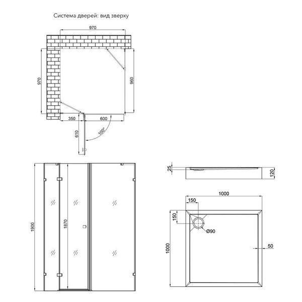 Набор Qtap душевая кабина Capricorn CRM1011SC6 Clear 2020x1000x1000 мм + поддон Tern 301112 100x100x12 см с сифоном SD00048930 фото