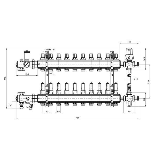 Коллекторная группа Icma 1" 10 выходов, с расходомером №K0111 SD00005145 фото