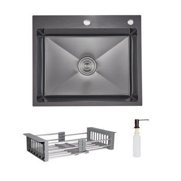 Комплект Lidz Handmade H6050HB Мойка для кухни интегрированная Decor Black PVD Honeycomb в комплекте с дозатором+ LIDZK01B Корзина для кухонной мойки SD00055253 фото