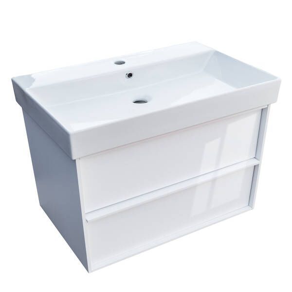 Тумба с раковиной Devit Quadra 083085W, 85 см, белая глянцевая 550522 фото