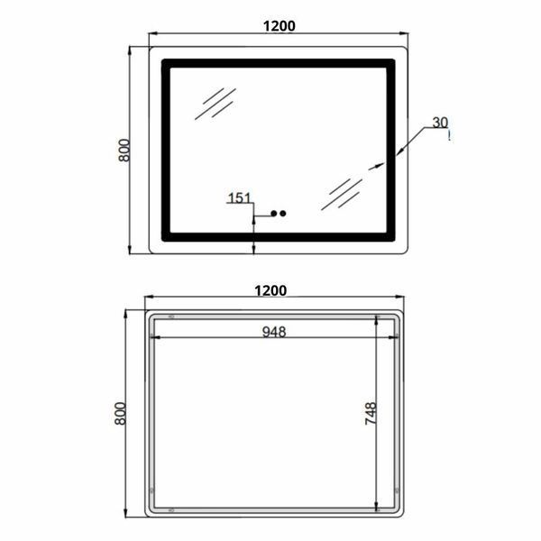 Дзеркало Lidz Kubis (KU2) 1200х800 з LED-підсвічуванням Touch, з антизапотіванням, з димером, рег. яскравості LDKUB120080049007 SD00055131 фото