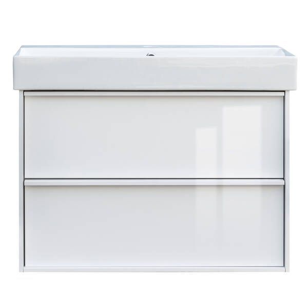 Тумба с раковиной Devit Quadra 083085W, 85 см, белая глянцевая 550522 фото