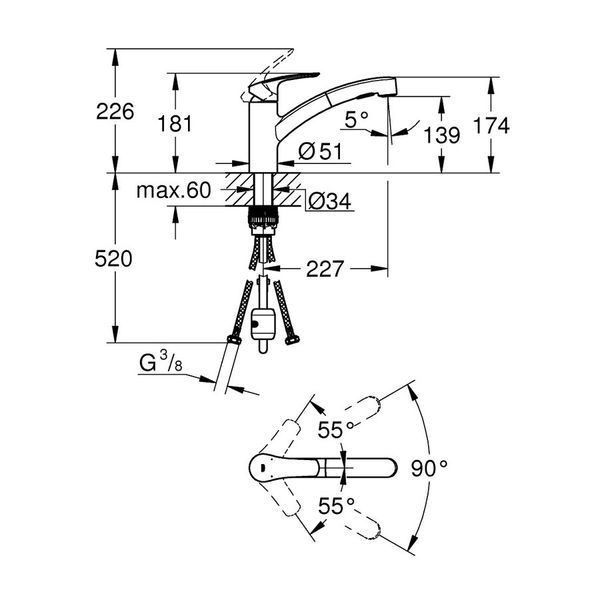 Смеситель для кухни с выдвижным изливом GROHE EUROSMART 30305001, хром 85663 фото