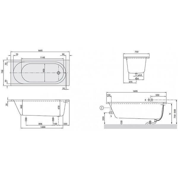 Ванна акрилова Villeroy&Boch O. Novo/Cassandra uBA170CAS2V-01 170x75 см 223258 фото