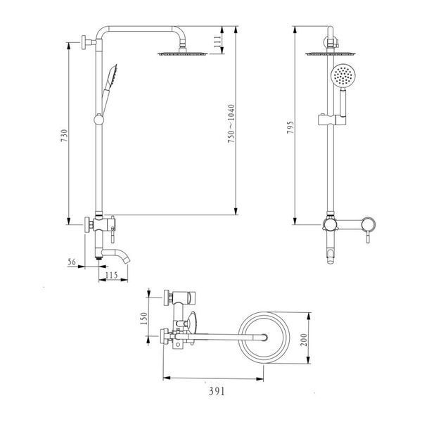 Душевая система универсальная Brinex Pure 1030 на 3 потребителя Nickel BRIPUR1030NKL SD00053186 фото