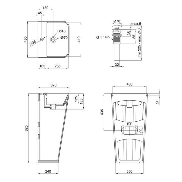 Комплект Qtap Tern: Раковина напольная моноблок 440х380х830 мм White + Донный клапан PU02O SD00053444 фото