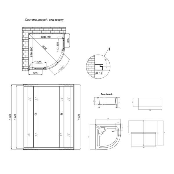 Душова кабіна Latwa SC90x90.SAT.HIGH.FR полукругла, скло Frost 4 мм + Душовий піддон KAPIELKA ST90x90x41, з панеллю Lidz SD00050783 фото