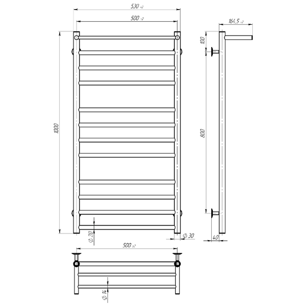 AL5001000EBS ALLROUND Рушникосушарка електрична П12 500х1000 з чорної сталі, колір чорний матовий (1 сорт) 561754 фото