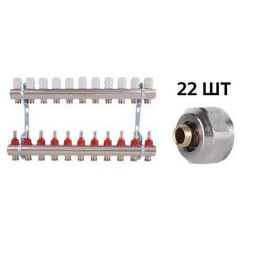 Комплект: Thermo Alliance Standart Колектор латунний з витратомірами 1"х11 SD235W11 + SD Євроконус 3/4''х16&times;2 SD346 SD00055016 фото