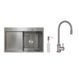 Акционный набор Lidz: мойка H7849L интегрированная крыло слева Brushed Steel 3,0/1,0 мм + Смеситель Aria для кухни с гибким изливом (k35) Grey SD00057373 фото 1