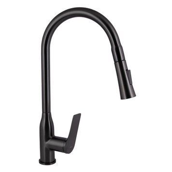 Смеситель для кухни Qtap Vlasta New с выдвижным изливом QTVLA344GMB45647 Gunmetal Black PVD SD00051771 фото
