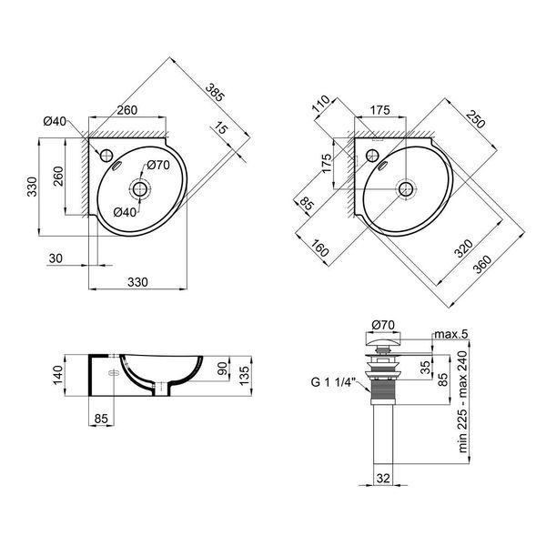 Комплект Qtap Leo N: Раковина подвесная угловая овальная 380x360x130 мм WHITE + Донный клапан PU02O SD00053455 фото