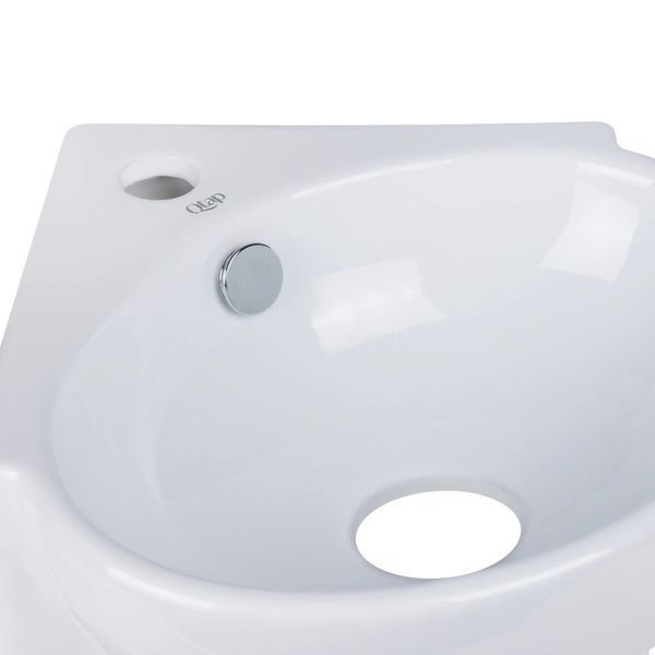 Комплект Qtap Leo N: Раковина подвесная угловая овальная 380x360x130 мм WHITE + Донный клапан PU02O SD00053455 фото