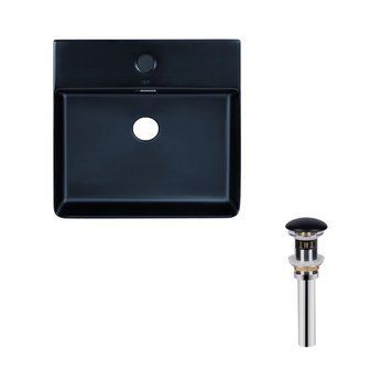 Комплект Qtap Nando LT: Раковина подвесная прямоугольная 500х420х120 мм Matt Black + Донный клапан PU03O SD00053446 фото
