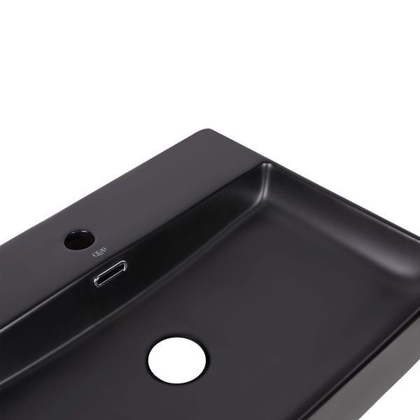 Комплект Qtap Nando LT: Раковина підвісна прамокутна 500х420х120 мм Matt Black + Донний клапан PU03O SD00053446 фото