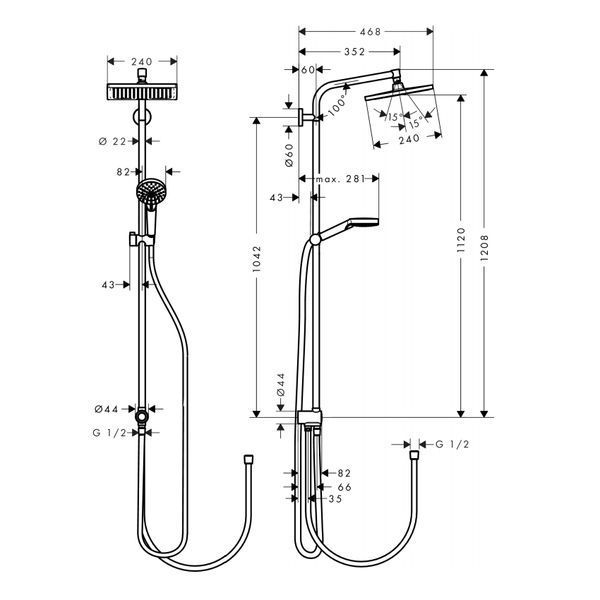 Crometta E 240 1jet Showerpipe Reno Душова система EcoSmart 9 л/хв, хром 55472 фото