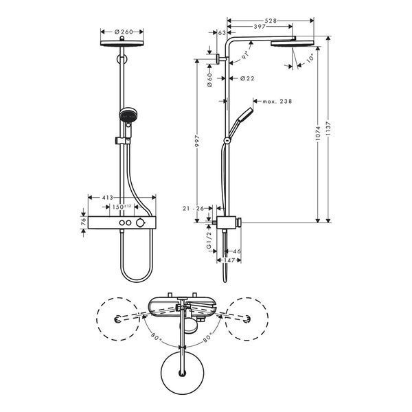 PULSIFY Showerpipe душова система 260 з термостатом 81448 фото