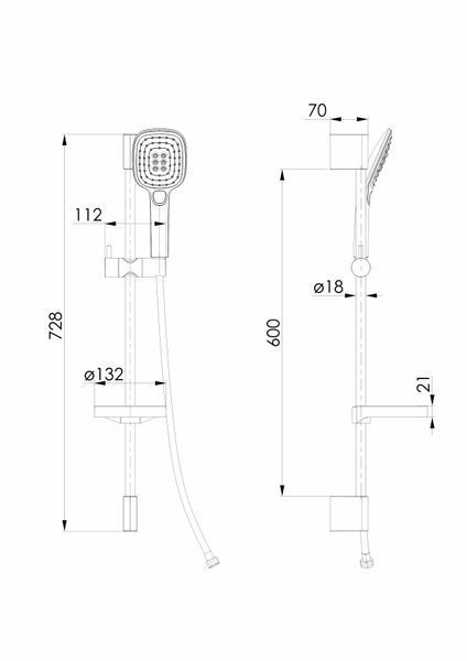 CASCADA B55 гарнитур душевой, лейка 100*247 мм, 3 режима, штанга 720 мм, шланг PVC 1500 мм, мыльница, de la noche 93966 фото