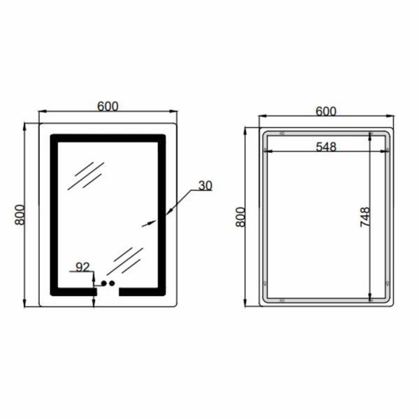 Дзеркало Lidz Kubis (KU2) 600х800 з LED-підсвічуванням Touch, з антизапотіванням, з димером, рег. яскравості LD78LF937608048449 SD00054573 фото