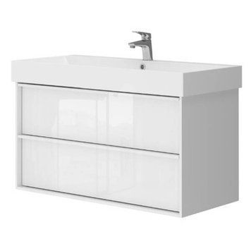 Тумба с раковиной и сифоном Devit QUADRA 083100W, 100 см, белая глянцевая 550538 фото