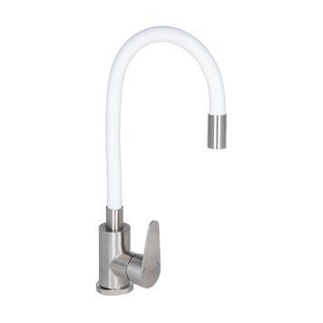 Смеситель для кухни Lidz Vida 015F3 с гибким изливом (k35) LDVID015F3WHI43357 White / Nickel SD00049480 фото